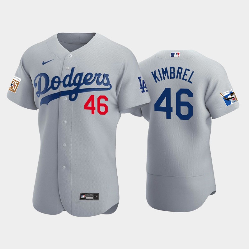 Los Angeles Dodgers #46 Craig Kimbrel Men's Jackie Robinson 75th Anniversary Authentic Jersey - Gray
