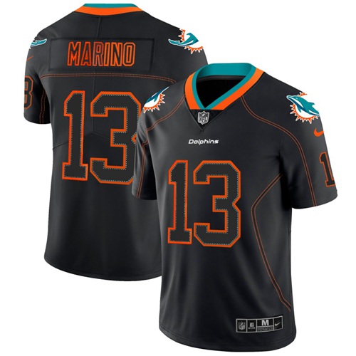 Dolphins #13 Dan Marino Lights Out Black Men's Stitched Limited Rush Jersey
