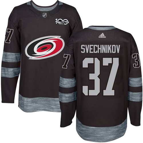 Adidas Carolina Hurricanes #37 Andrei Svechnikov Black 1917-2017 100th Anniversary Stitched Jersey Men's