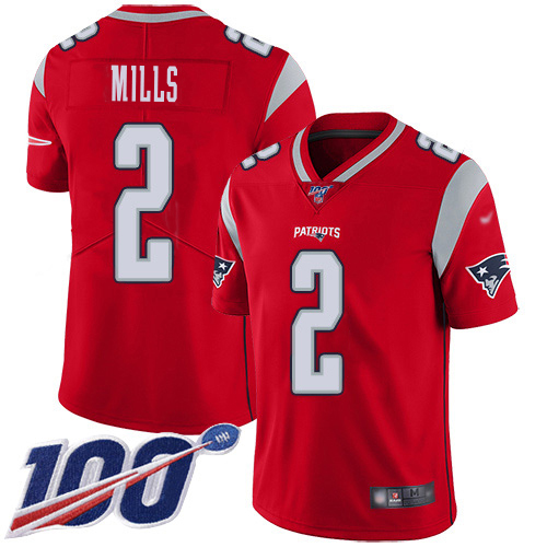 Patriots #2 Jalen Mills Red Youth Stitched Limited Inverted Legend 100th Season Jersey