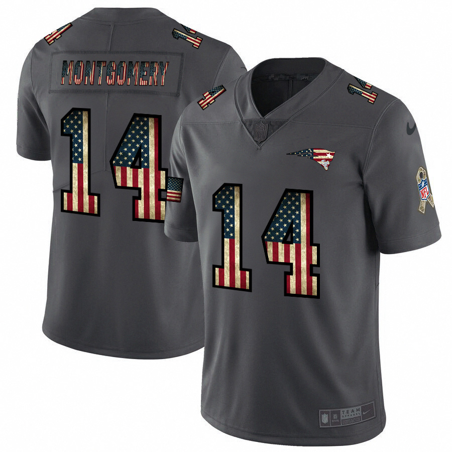 New England Patriots #14 Ty Montgomery 2018 Salute To Service Retro USA Flag Limited Jersey