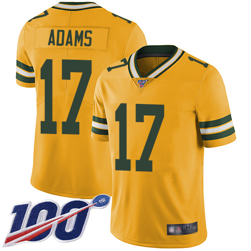 Packers #17 Davante Adams Yellow Men's Stitched Limited Rush 100th Season Jersey