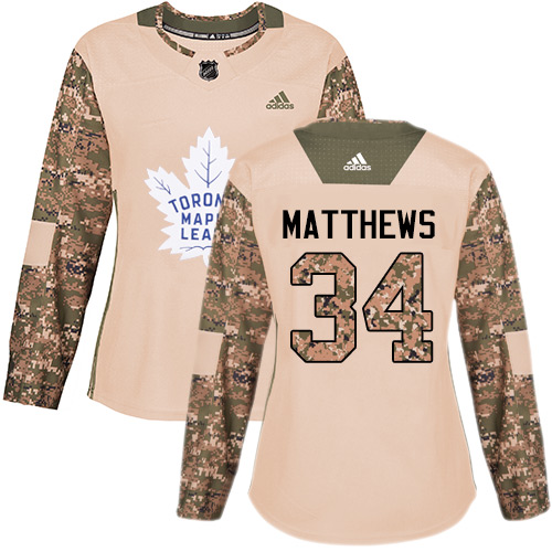 Adidas Maple Toronto Maple Leafs #34 Auston Matthews Camo Authentic 2017 Veterans Day Women's Stitched Jersey Womens
