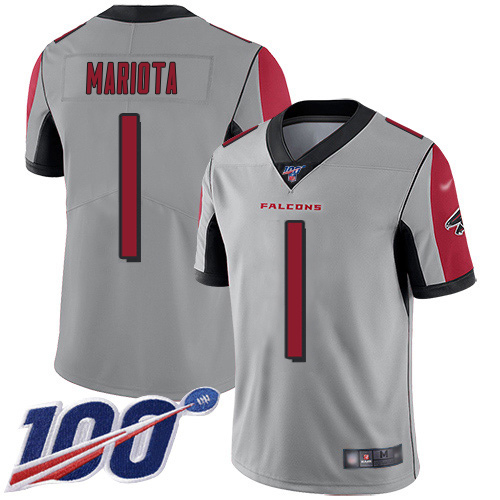 Falcons #1 Marcus Mariota Silver Stitched Youth Limited Inverted Legend 100th Season Jersey