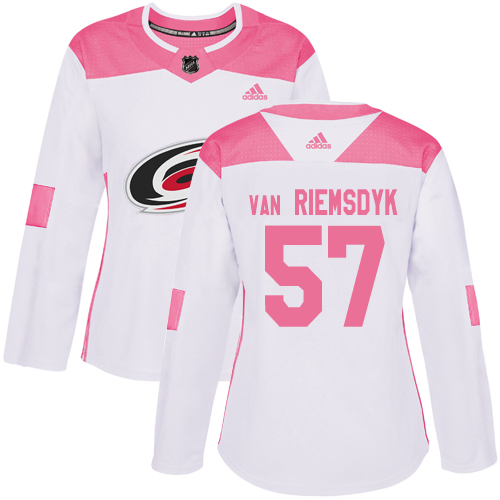 Adidas Carolina Hurricanes #57 Trevor Van Riemsdyk White/Pink Authentic Fashion Women's Stitched Jersey Womens