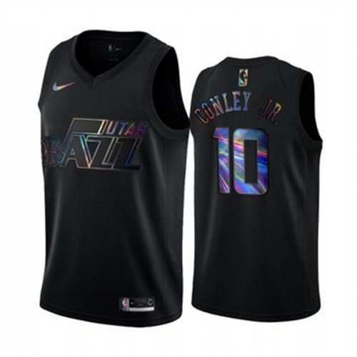 Utah Jazz #10 Mike Conley Jr. Mens Iridescent Holographic Collection Jersey - Black Mens