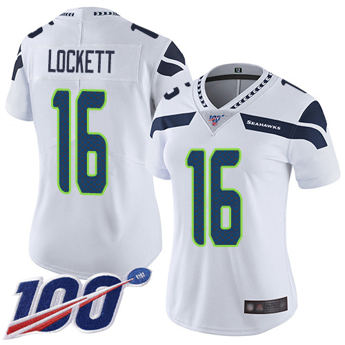 Seahawks #16 Tyler Lockett White Women's Stitched 100th Season Vapor Limited Jersey
