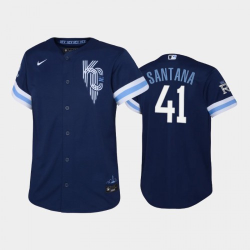 Kansas City Kansas City Royals #41 Carlos Santana Youth Replica 2022 City Connect Navy Jersey Youth