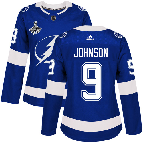 Adidas Tampa Bay Lightning #9 Tyler Johnson Blue Home Authentic Women's 2020 Stanley Cup Champions Stitched Jersey Womens