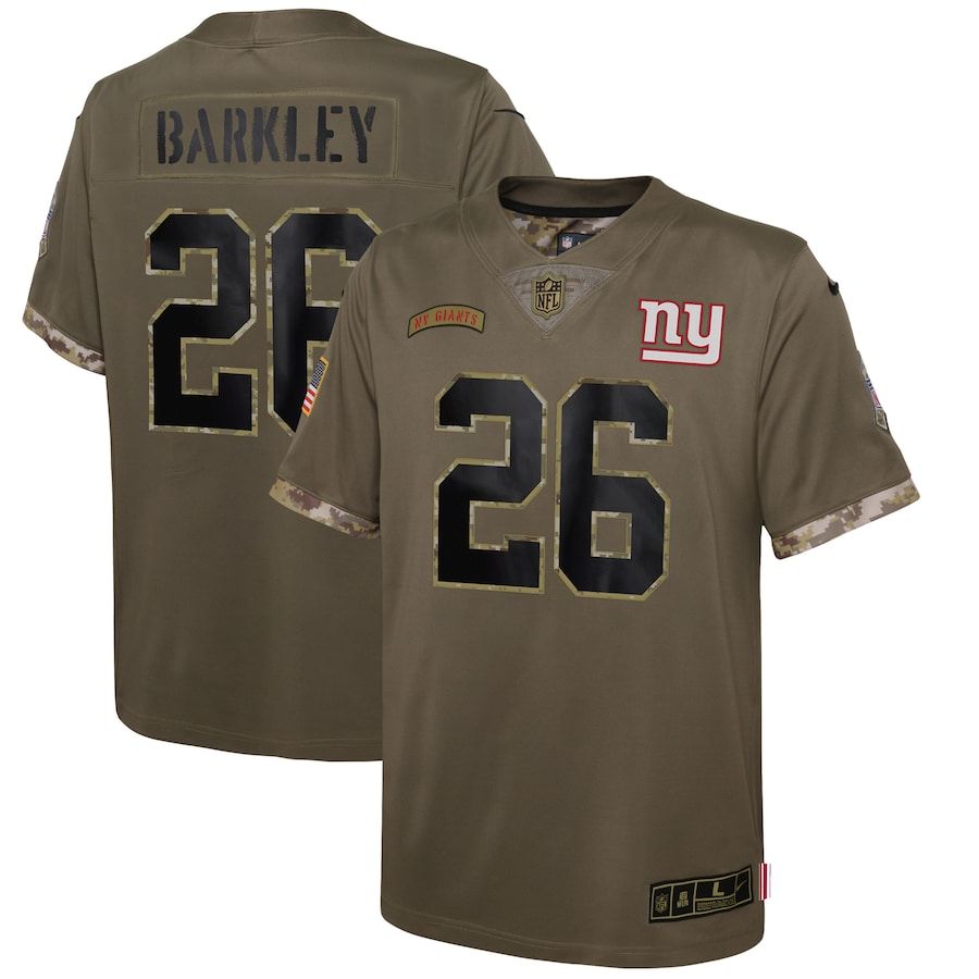 New York Giants #26 Saquon Barkley Youth 2022 Salute To Service Limited Jersey - Olive