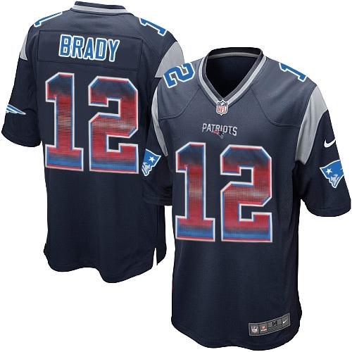 Patriots #12 Tom Brady Navy Blue Team Color Men's Stitched Limited Strobe Jersey