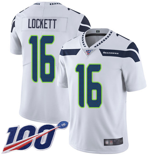 Seahawks #16 Tyler Lockett White Men's Stitched 100th Season Vapor Limited Jersey