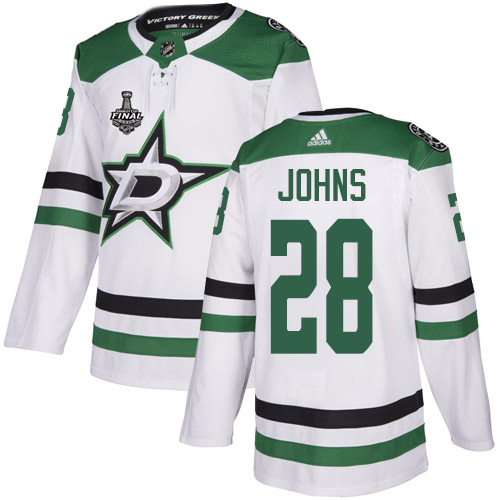 Adidas Dallas Stars #28 Stephen Johns White Road Authentic 2020 Stanley Cup Final Stitched Jersey Men's