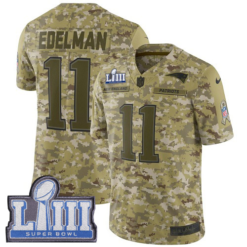Patriots #11 Julian Edelman Camo Super Bowl LIII Bound Men's Stitched Limited 2018 Salute To Service Jersey