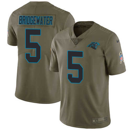 Carolina Panthers #5 Teddy Bridgewater Olive Men's Stitched Limited 2017 Salute To Service Jersey Men's