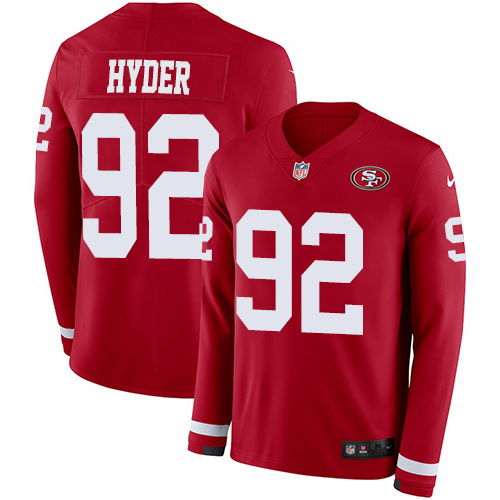 San Francisco 49ers #92 Kerry Hyder Red Team Color Men's Stitched Limited Therma Long Sleeve Jersey Men's
