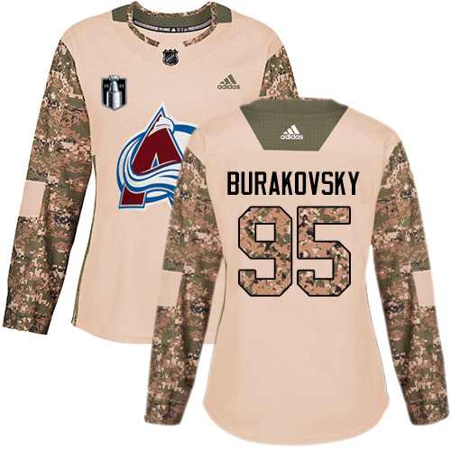 Adidas Colorado Avalanche #95 Andre Burakovsky Camo Authentic Women's 2022 Stanley Cup Final Patch Veterans Day Stitched Jersey Womens