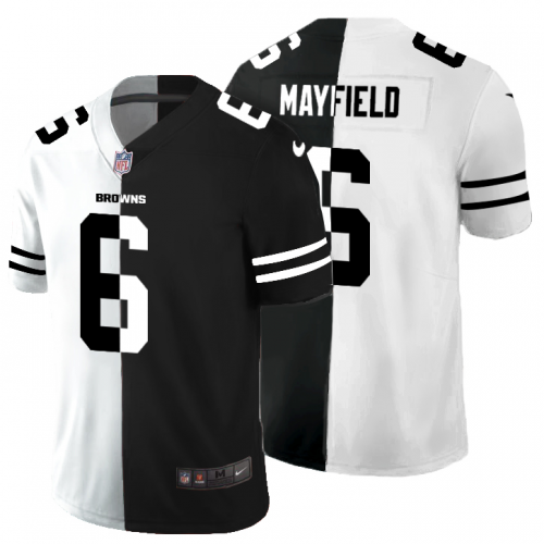 Cleveland Cleveland Browns #6 Baker Mayfield Men's Black V White Peace Split Vapor Untouchable Limited Jersey Men's