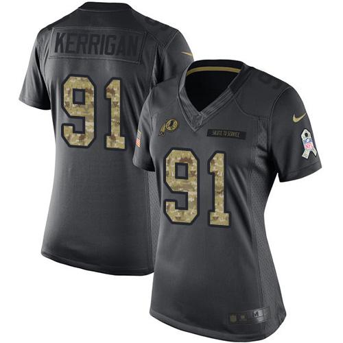 Washington Commanders #91 Ryan Kerrigan Black Women's Stitched Limited 2016 Salute to Service Jersey Womens