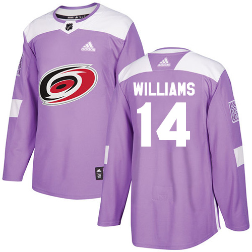 Adidas Carolina Hurricanes #14 Justin Williams Purple Authentic Fights Cancer Stitched Youth Jersey Youth