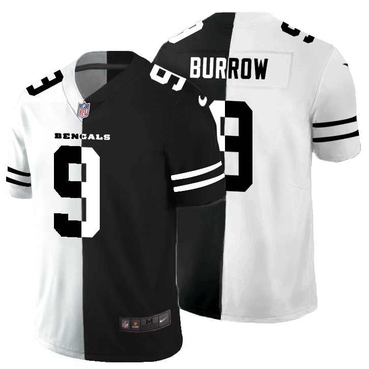 Cincinnati Bengals #9 Joe Burrow Men's Black V White Peace Split Vapor Untouchable Limited Jersey