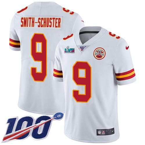Chiefs #9 JuJu Smith-Schuster White Super Bowl LVII Patch Men's Stitched 100th Season Vapor Limited Jersey