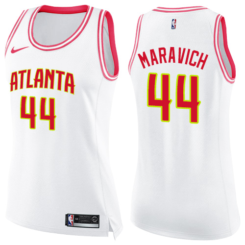 Atlanta Hawks #44 Pete Maravich White/Pink Womens Swingman Fashion Jersey Womens
