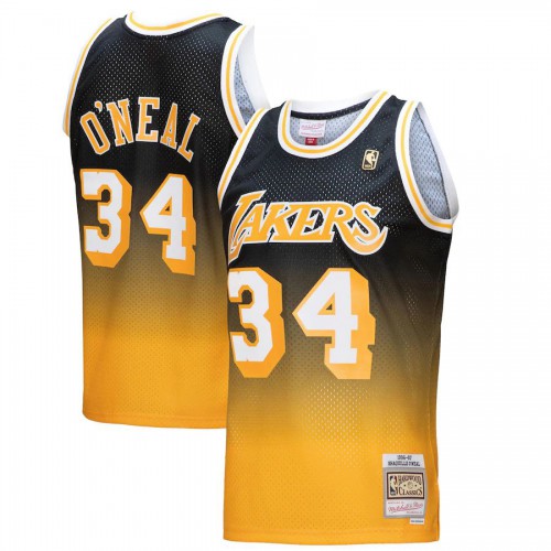 Los Angeles Los Angeles Lakers #34 Shaquille ONeal Mitchell & Ness Mens Gold/Black 1996/97 Hardwood Classics Fadeaway Swingman Player Jersey Mens