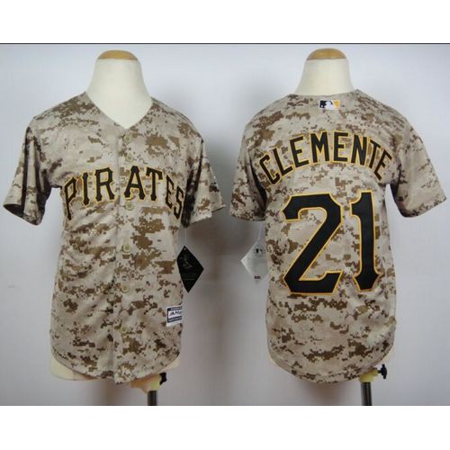 Pittsburgh Pirates #21 Roberto Clemente Camo Cool Base Stitched Youth Jersey Youth