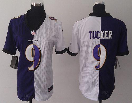 Ravens #9 Justin Tucker Purple/White Women's Stitched Elite Split Jersey