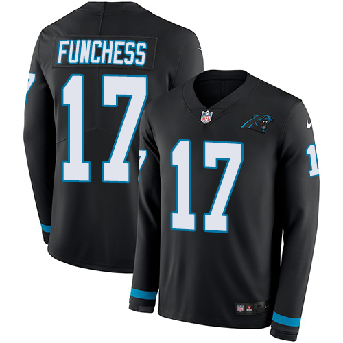 Carolina Panthers #17 Devin Funchess Black Team Color Men's Stitched Limited Therma Long Sleeve Jersey Men's