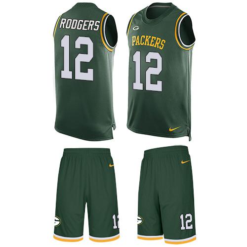 Packers #12 Aaron Rodgers Green Team Color Men's Stitched Limited Tank Top Suit Jersey