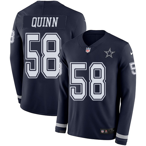 Dallas Cowboys #58 Robert Quinn Navy Blue Team Color Men's Stitched Limited Therma Long Sleeve Jersey Men's