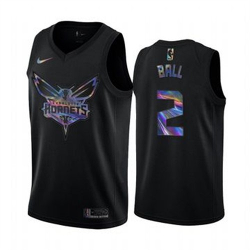 Charlotte Hornets #2 LaMelo Ball Mens Iridescent Holographic Collection Jersey - Black Mens
