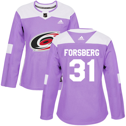 Adidas Carolina Hurricanes #31 Anton Forsberg Purple Authentic Fights Cancer Women's Stitched Jersey Womens