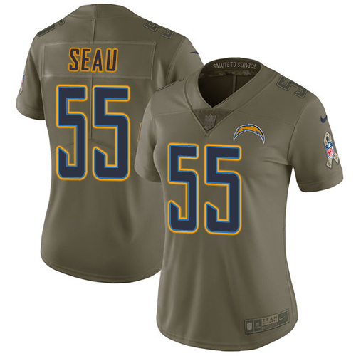 Los Angeles Chargers #55 Junior Seau Olive Women's Stitched Limited 2017 Salute to Service Jersey Womens