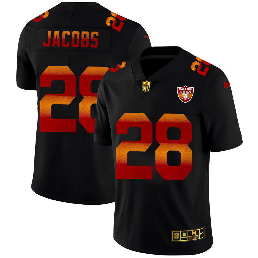 Las Vegas Raiders #28 Josh Jacobs Men's Black Red Orange Stripe Vapor Limited Jersey