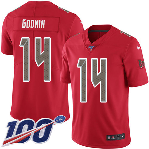 Buccaneers #14 Chris Godwin Red Youth Stitched Limited Rush 100th Season Jersey