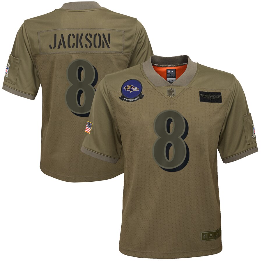 Youth Baltimore Ravens #8 Lamar Jackson Camo 2019 Salute To Service Game Jersey