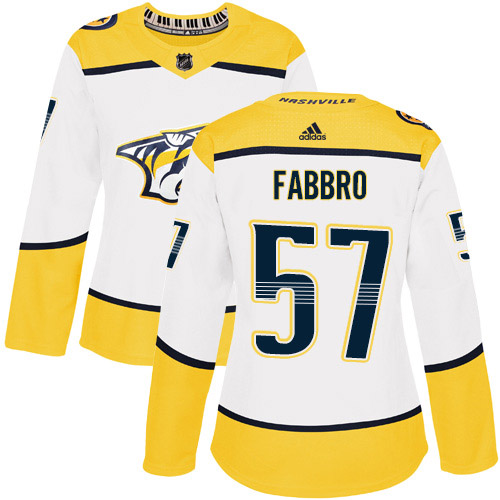 Adidas Nashville Predators #57 Dante Fabbro White Road Authentic Women's Stitched Jersey Womens
