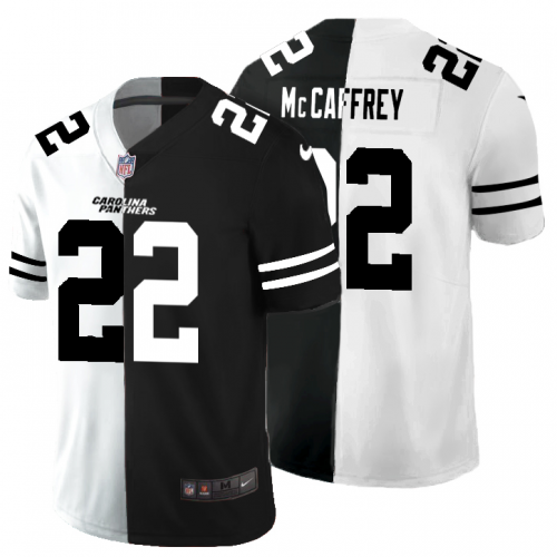 Carolina Carolina Panthers #22 Christian McCaffrey Men's Black V White Peace Split Vapor Untouchable Limited Jersey Men's