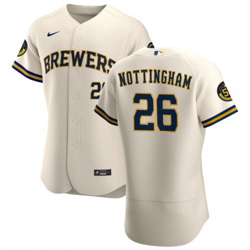 Milwaukee Milwaukee Brewers #26 Jacob Nottingham Men's Cream Home 2020 Authentic Player Jersey Men's
