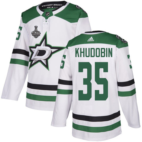 Adidas Dallas Stars #35 Anton Khudobin White Road Authentic 2020 Stanley Cup Final Stitched Jersey Men's