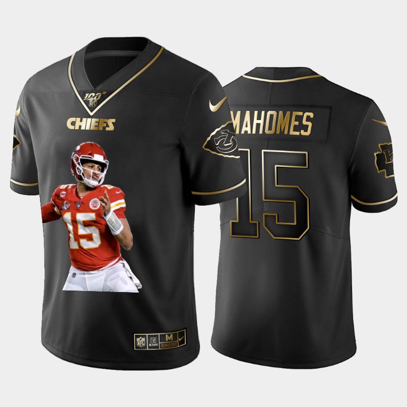 Kansas City Chiefs #15 Patrick Mahomes Team Hero 3 Vapor Limited 100 Jersey Black Golden