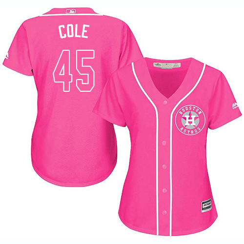 Houston Astros #45 Gerrit Cole Pink Fashion Women's Stitched Jersey Womens