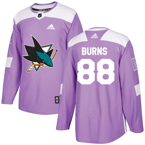 Adidas San Jose Sharks #88 Brent Burns Purple Authentic Fights Cancer Stitched Youth Jersey Youth