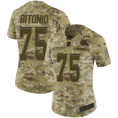 Cleveland Browns #75 Joel Bitonio Camo Women's Stitched Limited 2018 Salute to Service Jersey Womens