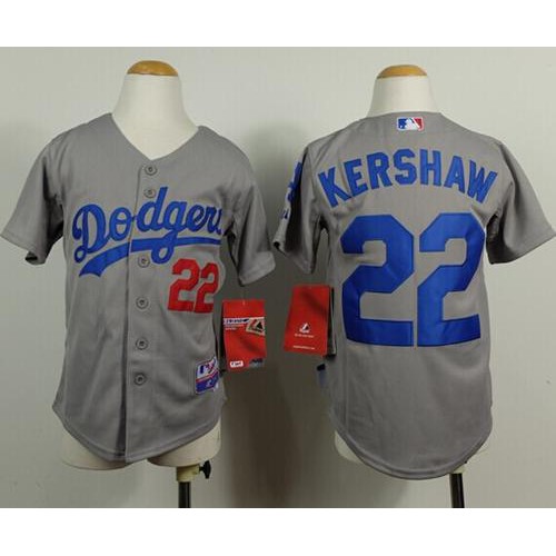 Los Angeles Dodgers #22 Clayton Kershaw Grey Cool Base Stitched Youth Jersey Youth
