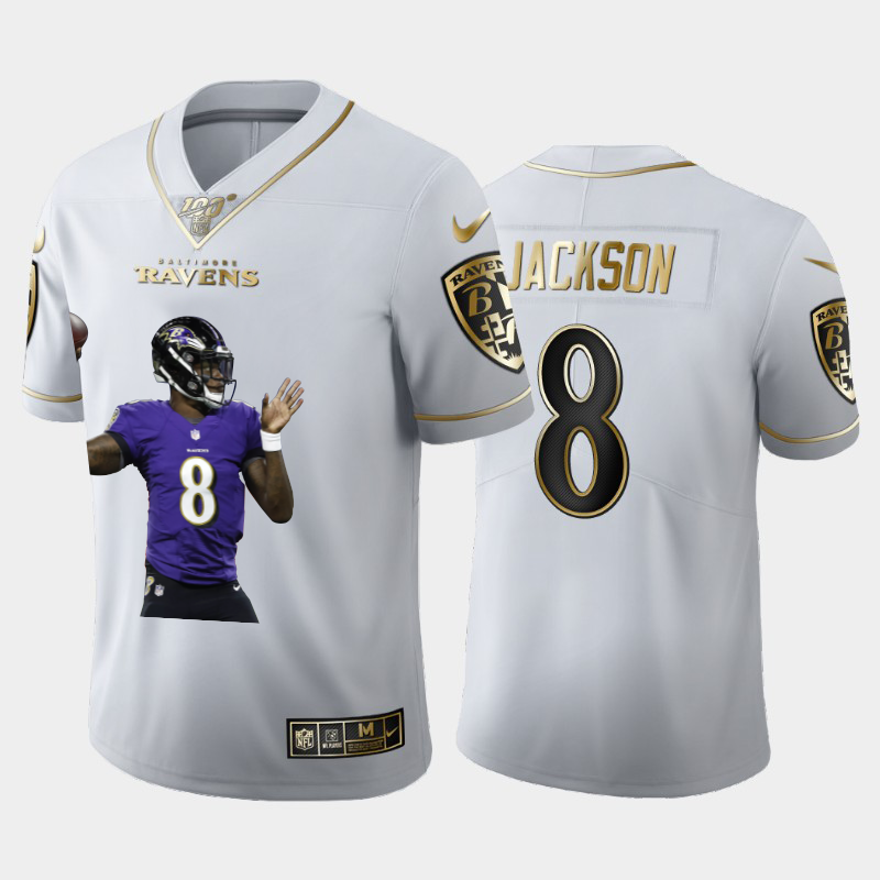 Baltimore Ravens #8 Lamar Jackson Team Hero Vapor Limited 100 Jersey White Golden