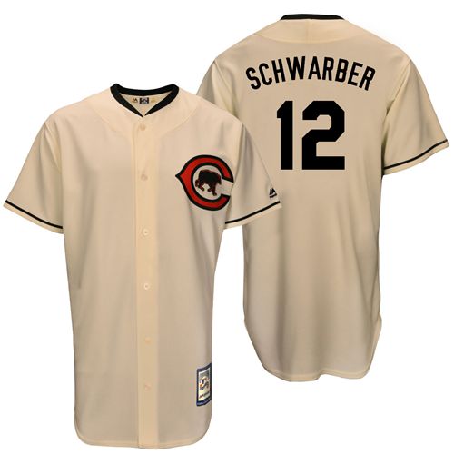 Mitchell And Ness Chicago Cubs #12 Kyle Schwarber Cream Throwback Stitched Jersey Men's